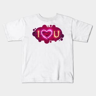 I Love You with Pink Heart Neon Sign Kids T-Shirt